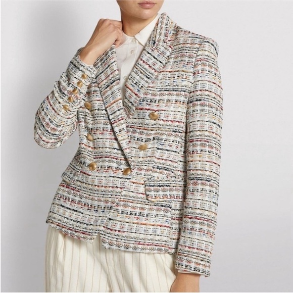 L'AGENCE Jackets & Blazers - L'AGENCE Kenzie Double Breasted Blazer in Orange & Blue Multi